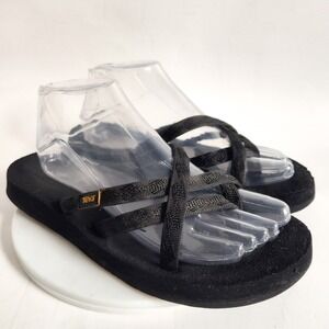 Teva Olowahu Sandals Womens 8 Black Strappy Mush Sole Flip Flops Walking Beach